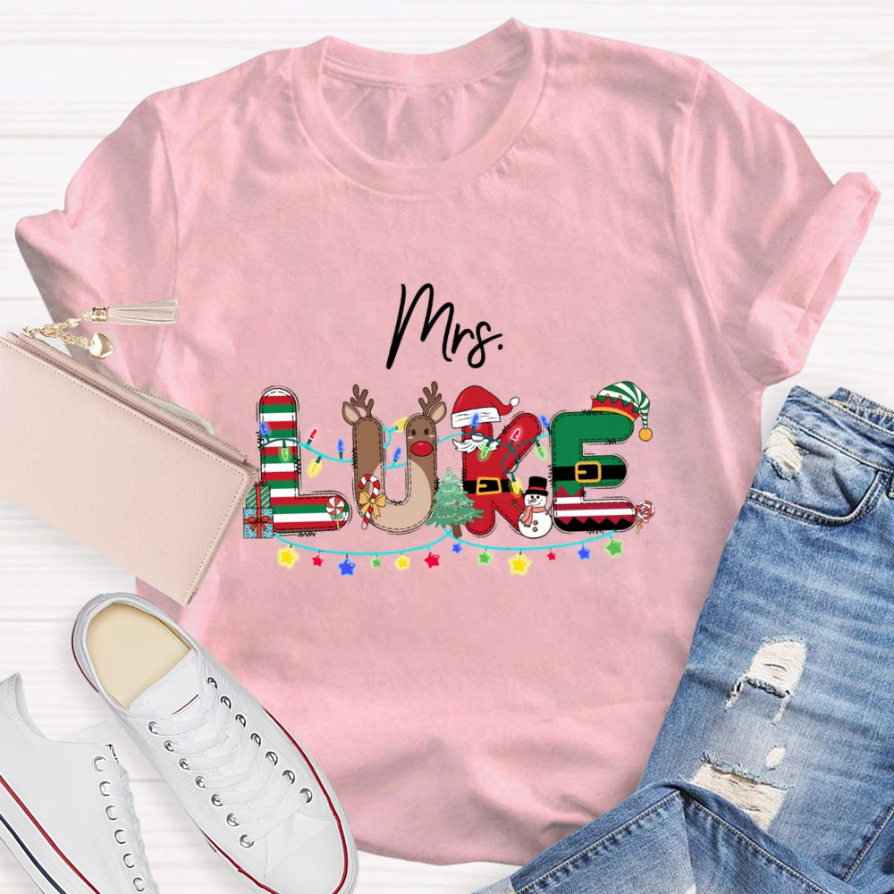 Personalized Name Christmas Red And Green Striped Print T-Shirt
