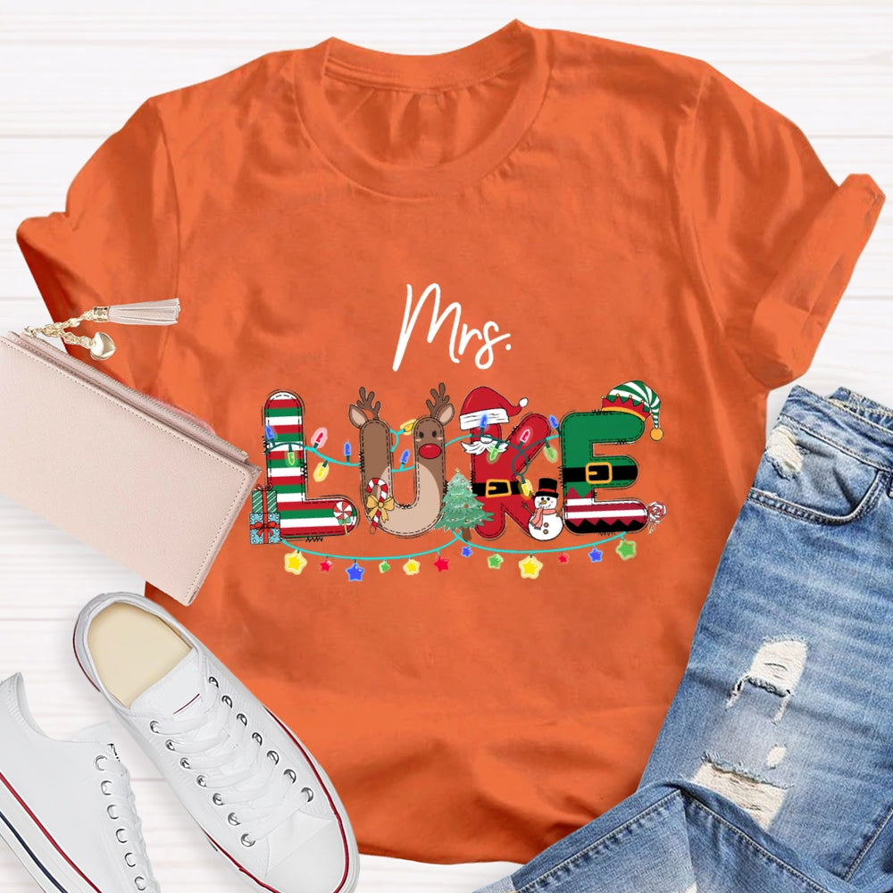 Personalized Name Christmas Red And Green Striped Print T-Shirt