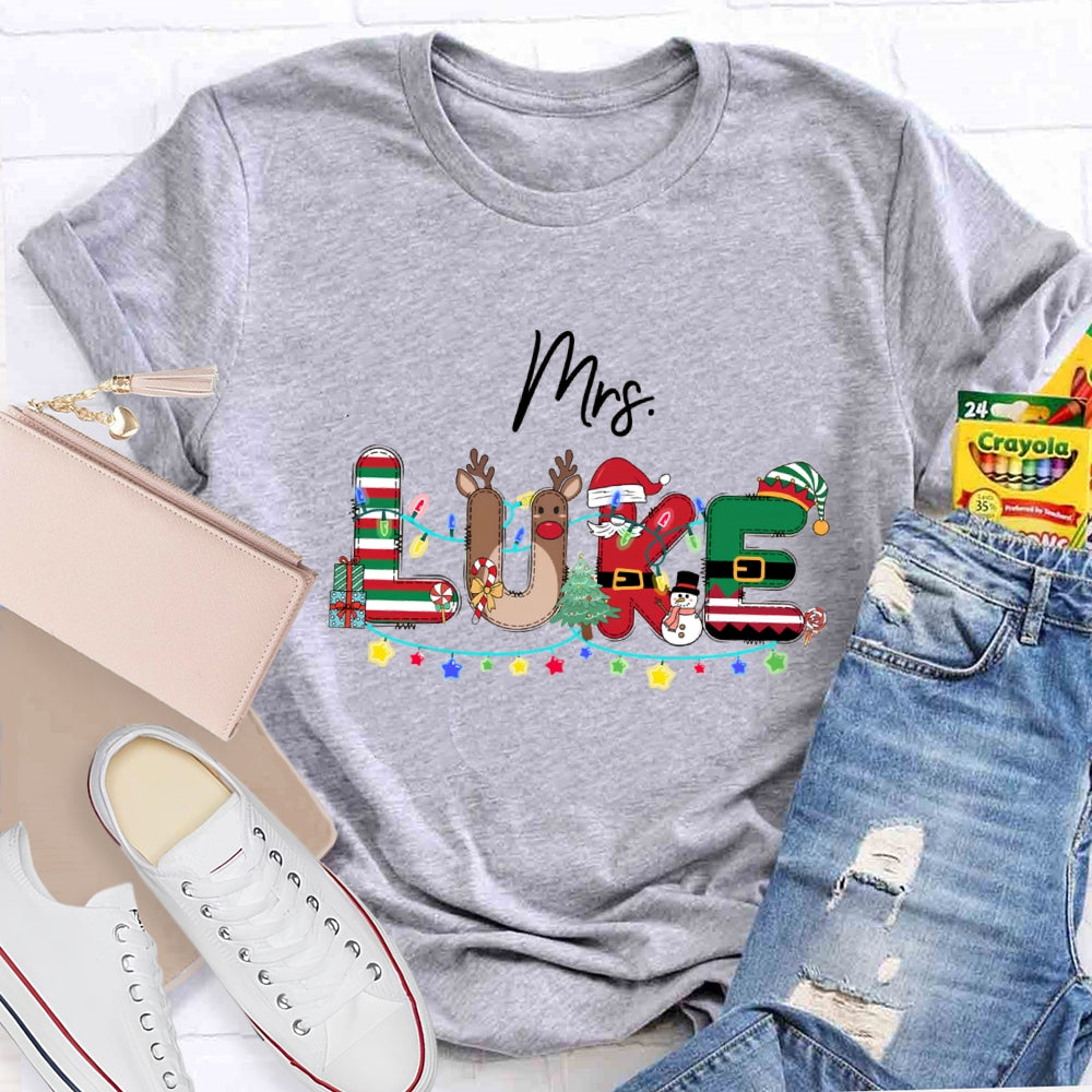 Personalized Name Christmas Red And Green Striped Print T-Shirt