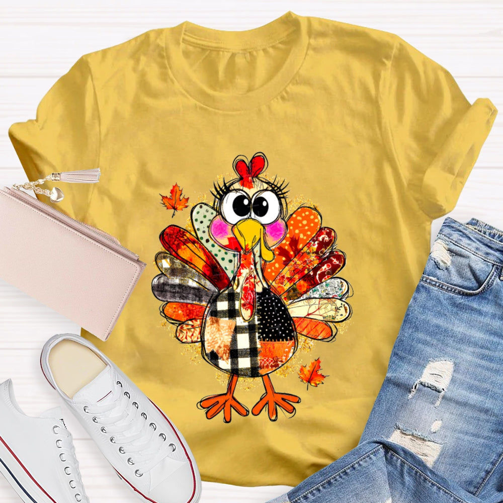 Collage Of Flowers And Thanksgiving Turkey Teacher T-Shirt