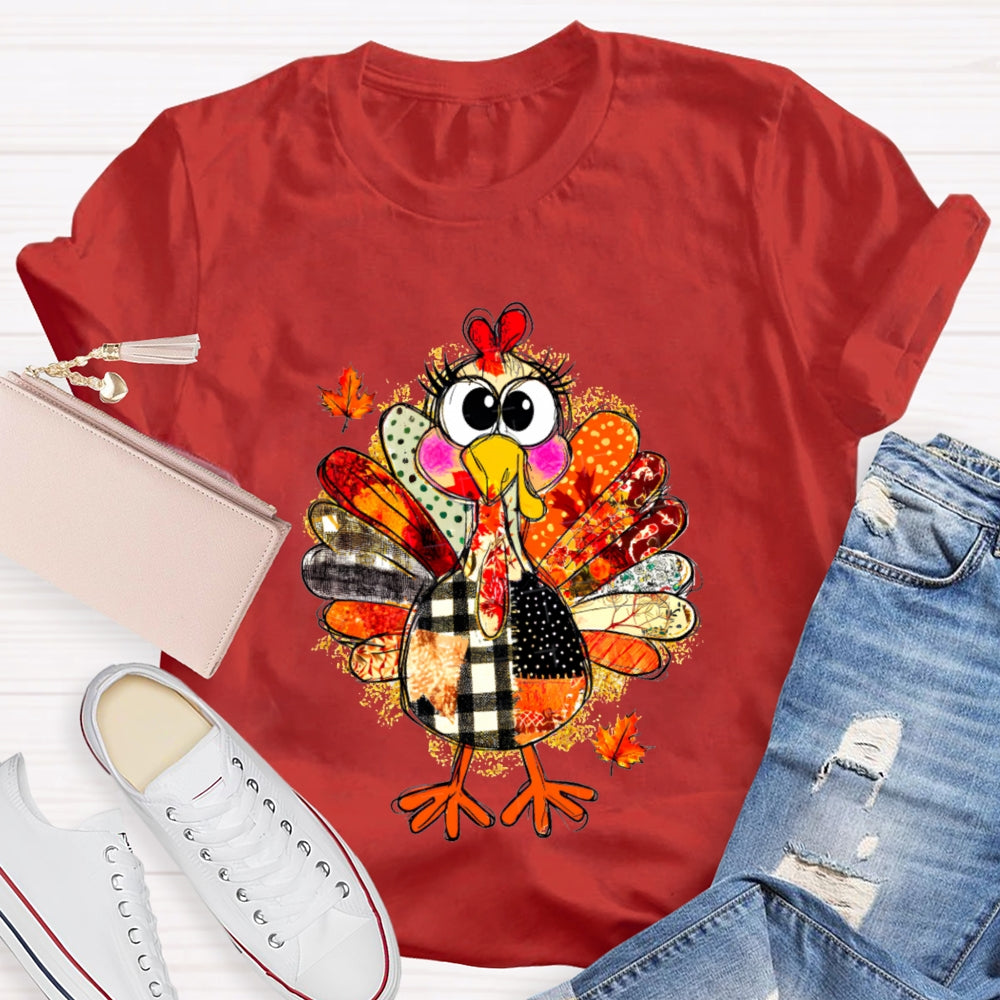 Collage Of Flowers And Thanksgiving Turkey Teacher T-Shirt