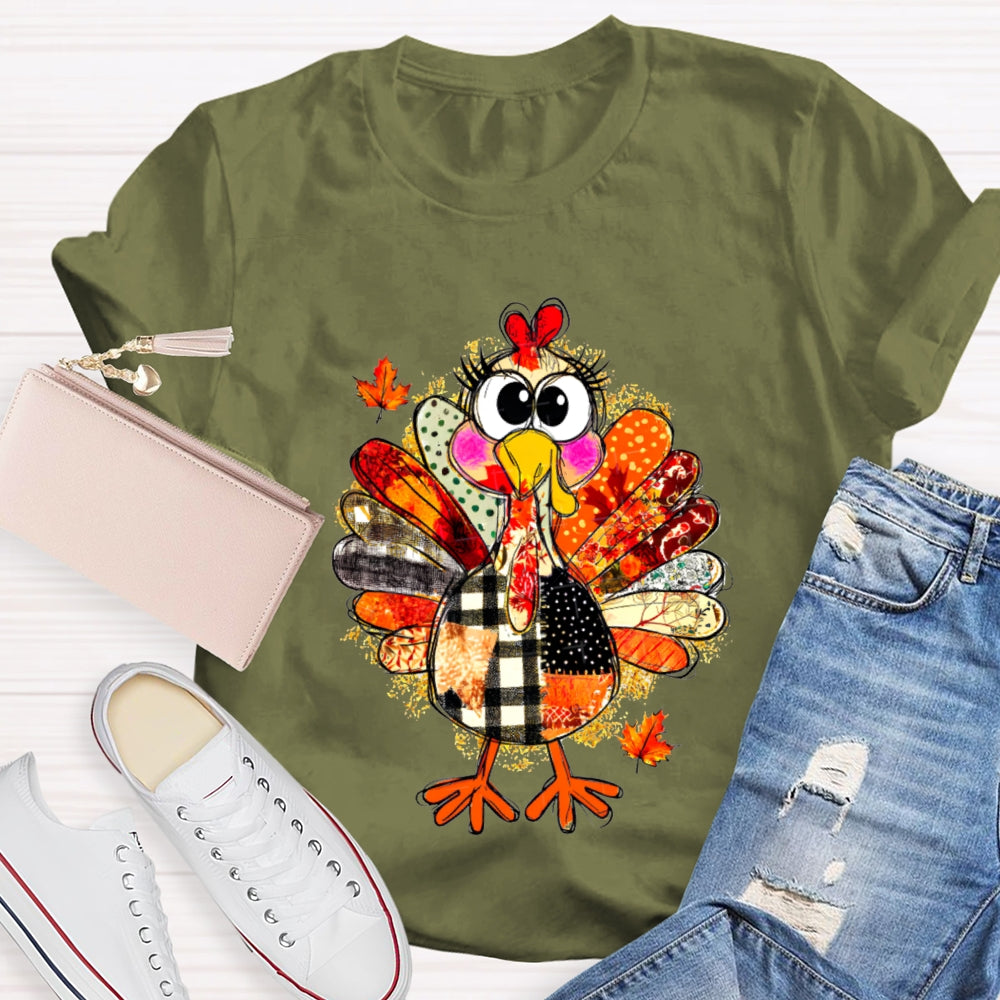 Collage Of Flowers And Thanksgiving Turkey Teacher T-Shirt