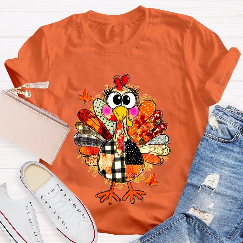 Collage Of Flowers And Thanksgiving Turkey Teacher T-Shirt