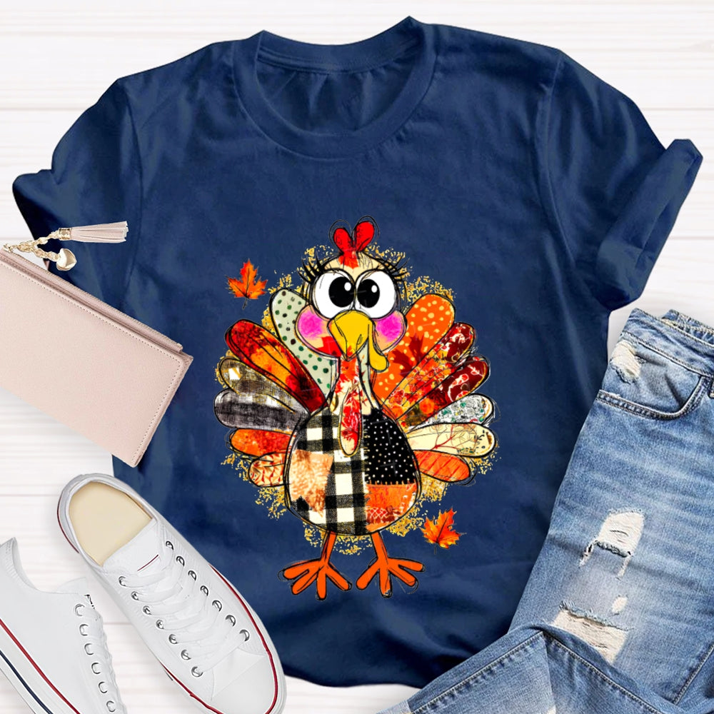 Collage Of Flowers And Thanksgiving Turkey Teacher T-Shirt