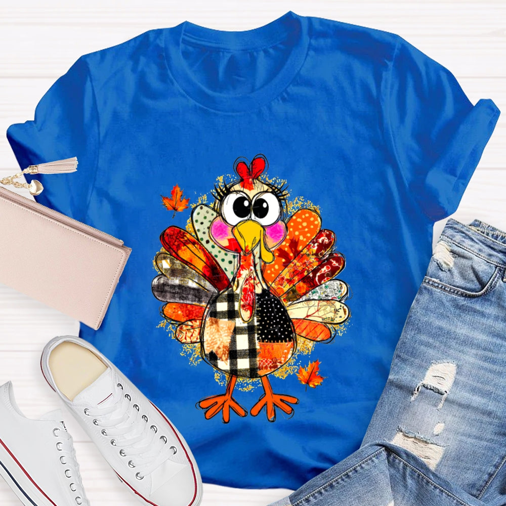 Collage Of Flowers And Thanksgiving Turkey Teacher T-Shirt