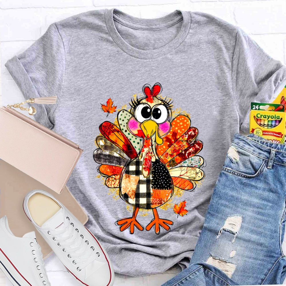 Collage Of Flowers And Thanksgiving Turkey Teacher T-Shirt