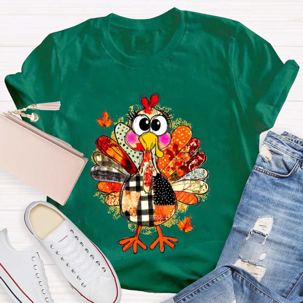 Collage Of Flowers And Thanksgiving Turkey Teacher T-Shirt