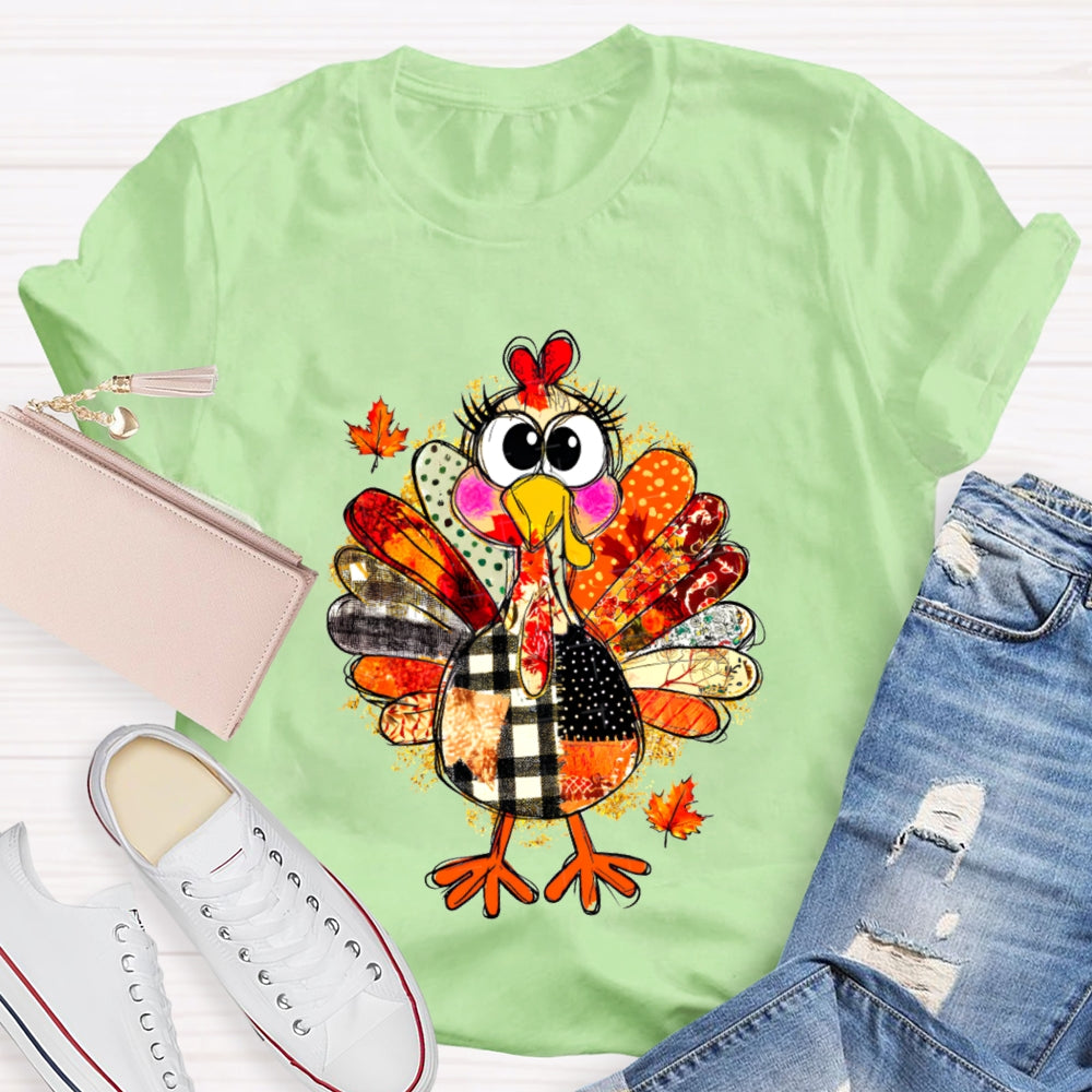 Collage Of Flowers And Thanksgiving Turkey Teacher T-Shirt