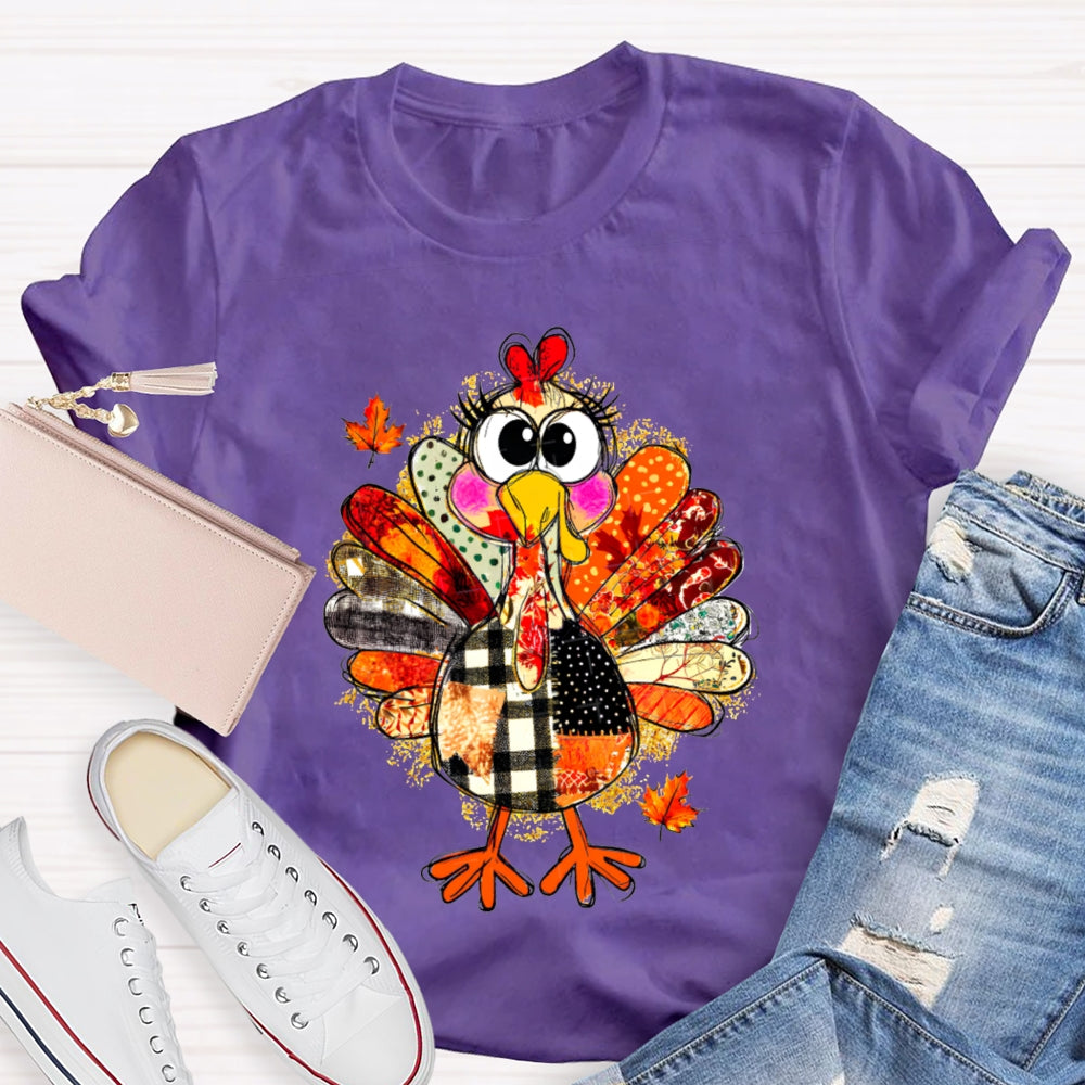 Collage Of Flowers And Thanksgiving Turkey Teacher T-Shirt