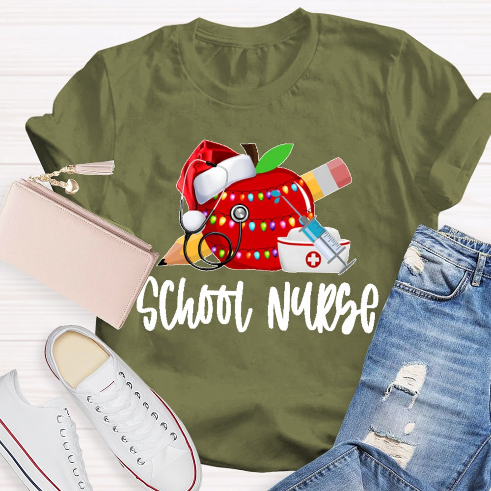 School Nurse Christmas Apple T-shirt