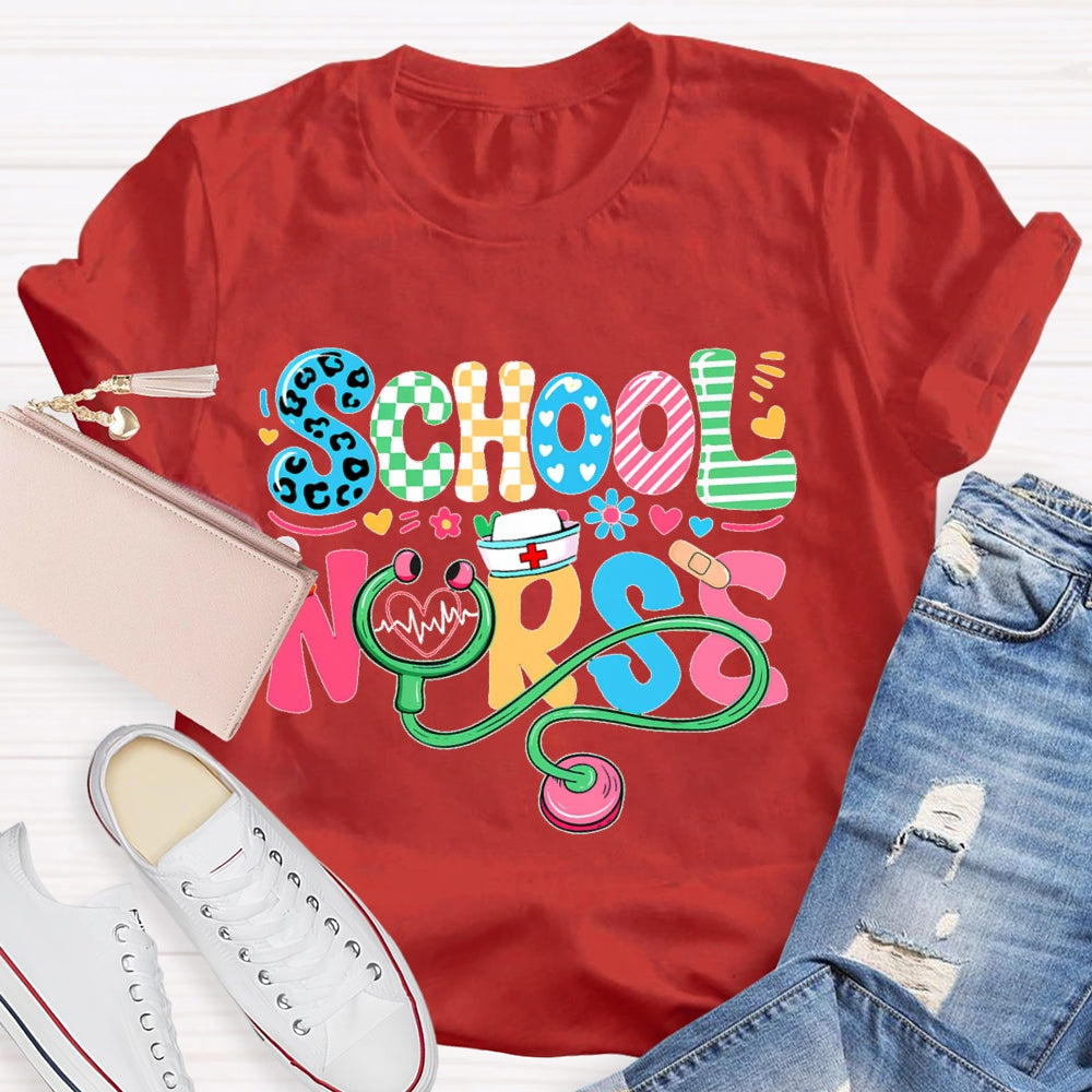 School Nurse Flower Letters T-shirt