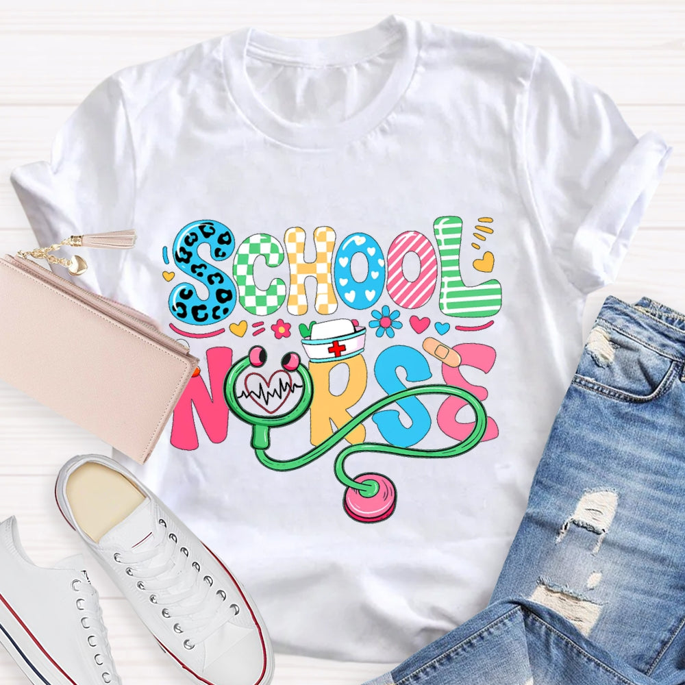 School Nurse Flower Letters T-shirt
