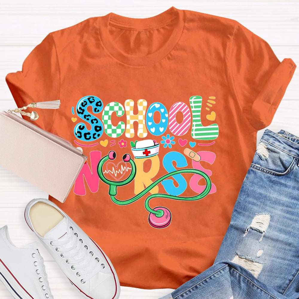 School Nurse Flower Letters T-shirt