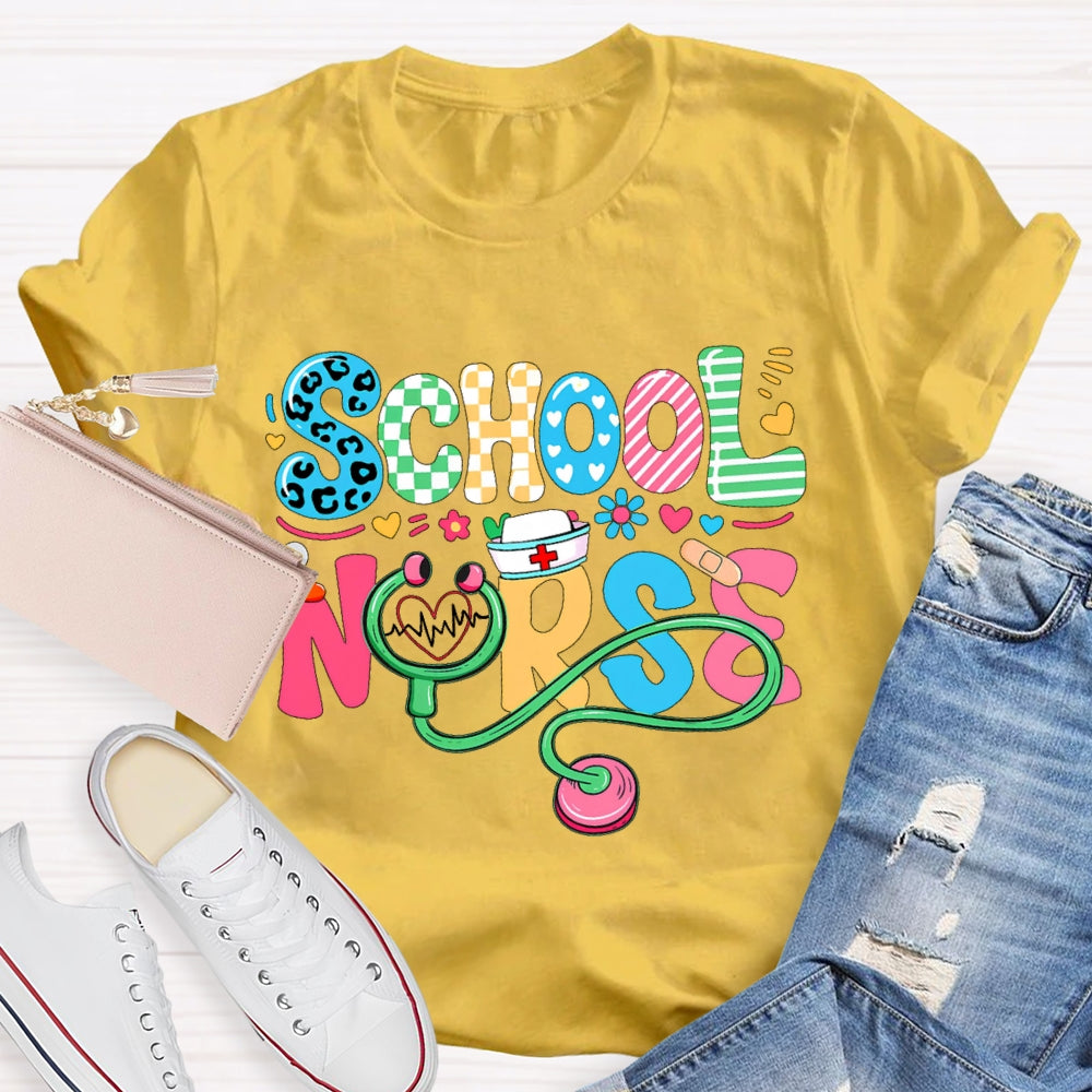 School Nurse Flower Letters T-shirt