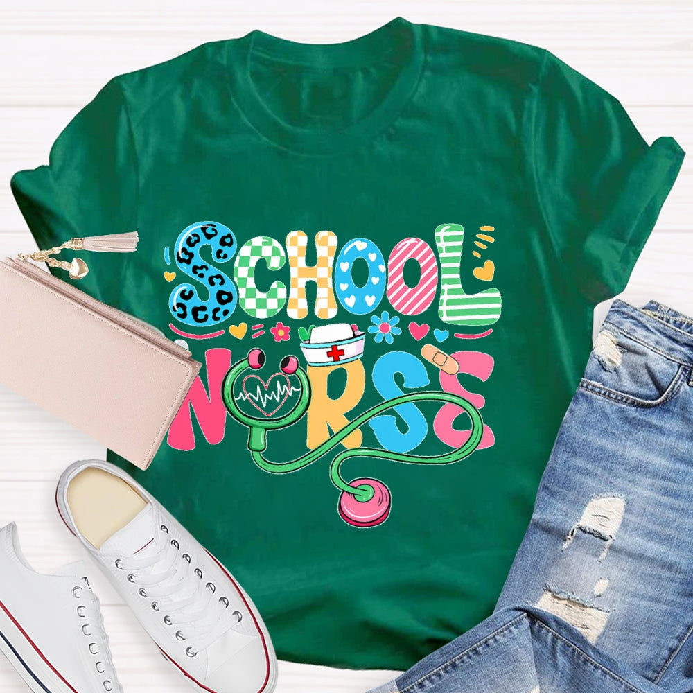 School Nurse Flower Letters T-shirt