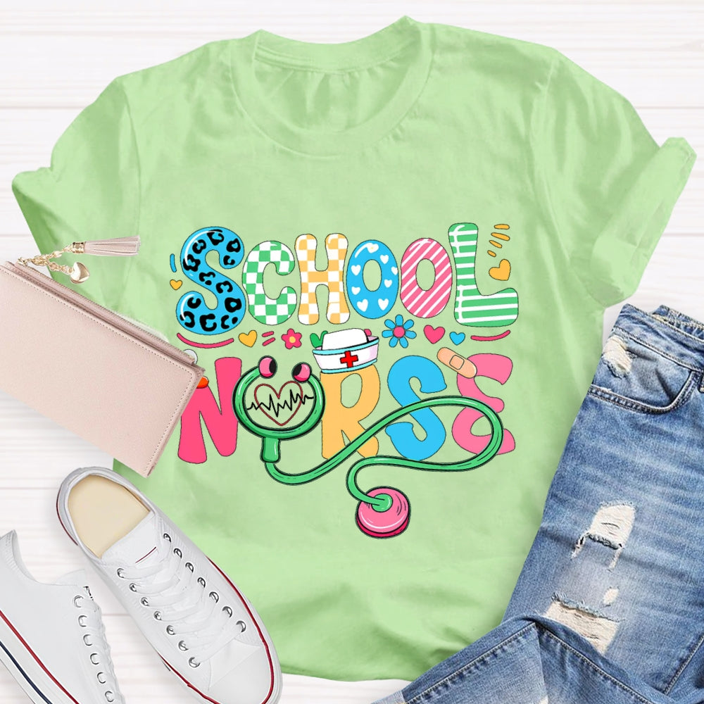School Nurse Flower Letters T-shirt