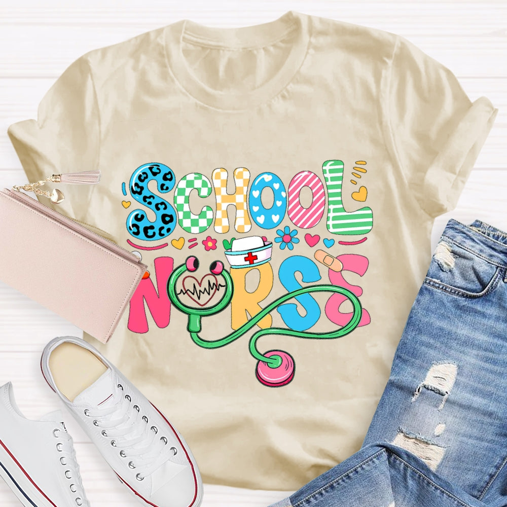 School Nurse Flower Letters T-shirt