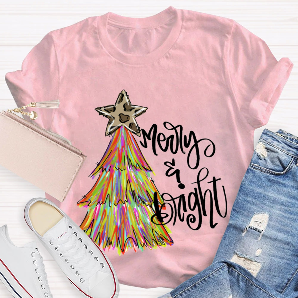 Merry And Bright Stars And Tie-Dye Christmas Trees T-shirt