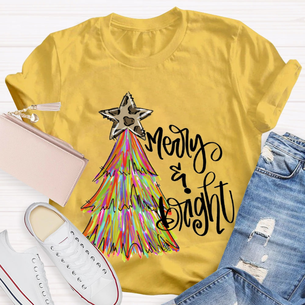 Merry And Bright Stars And Tie-Dye Christmas Trees T-shirt