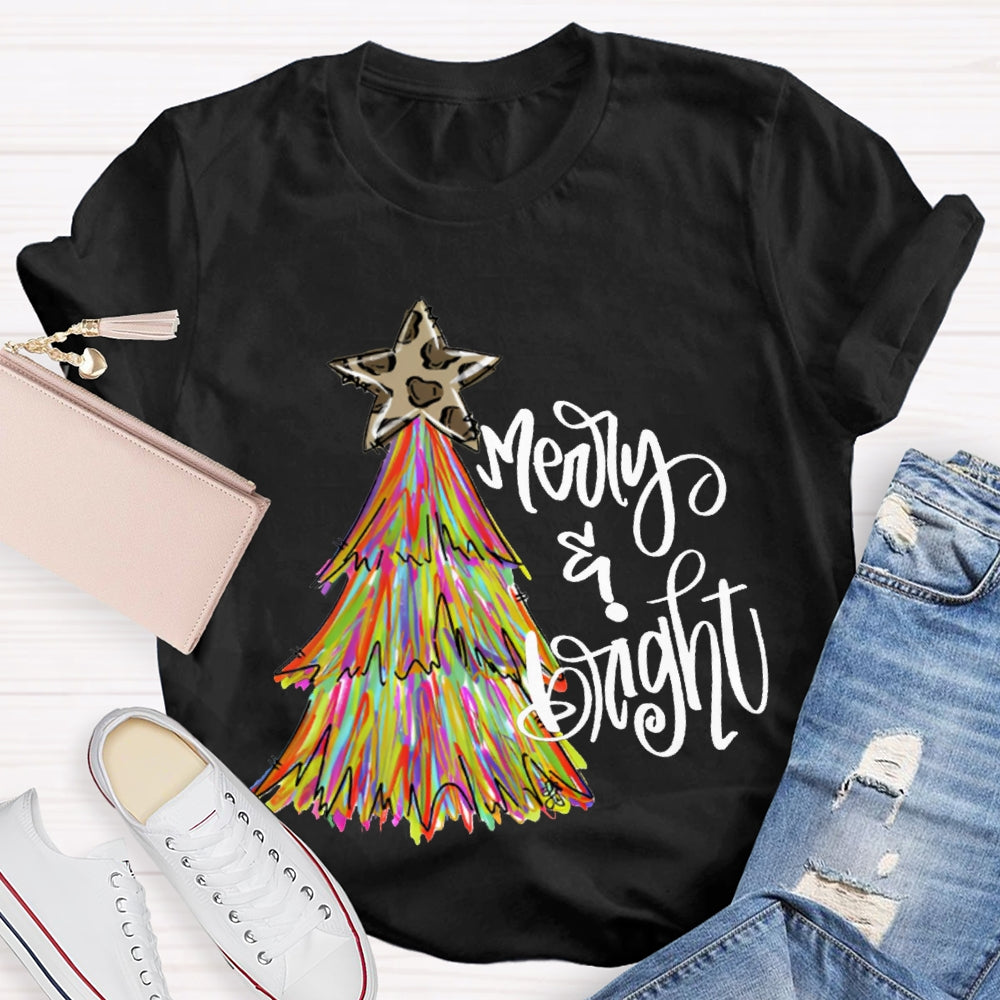 Merry And Bright Stars And Tie-Dye Christmas Trees T-shirt