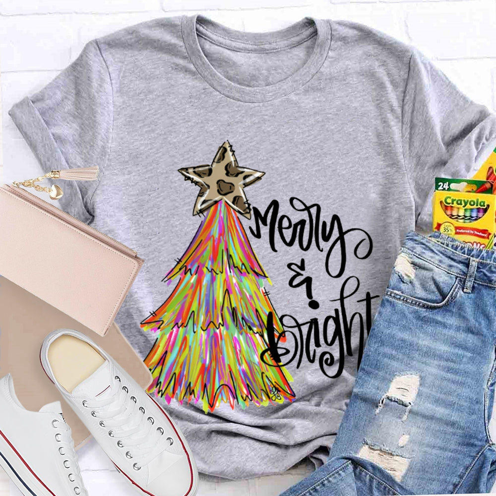 Merry And Bright Stars And Tie-Dye Christmas Trees T-shirt