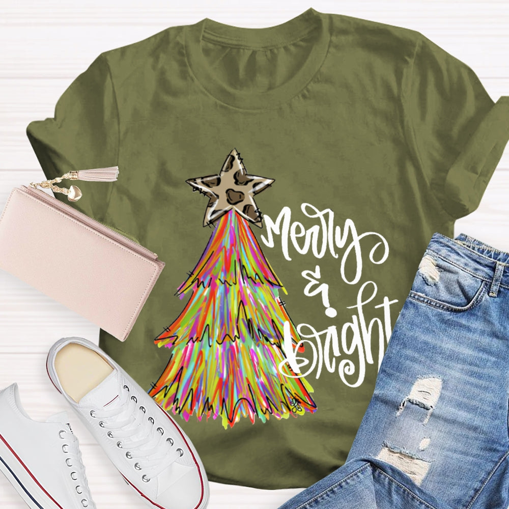 Merry And Bright Stars And Tie-Dye Christmas Trees T-shirt