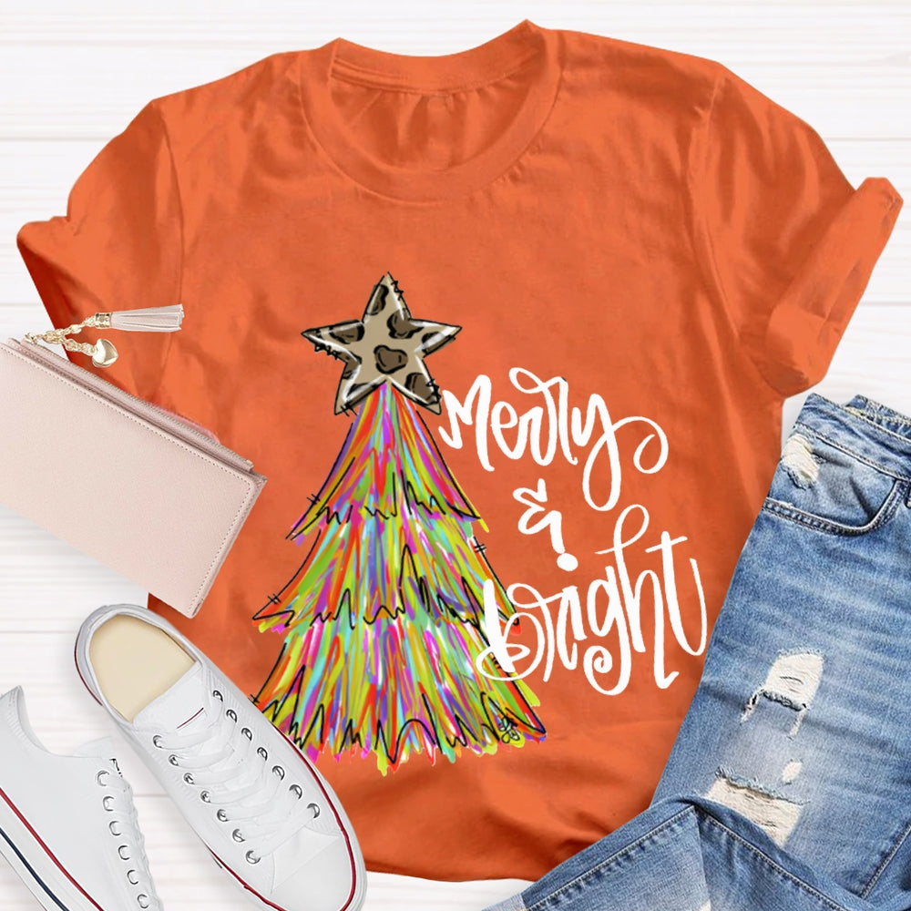 Merry And Bright Stars And Tie-Dye Christmas Trees T-shirt
