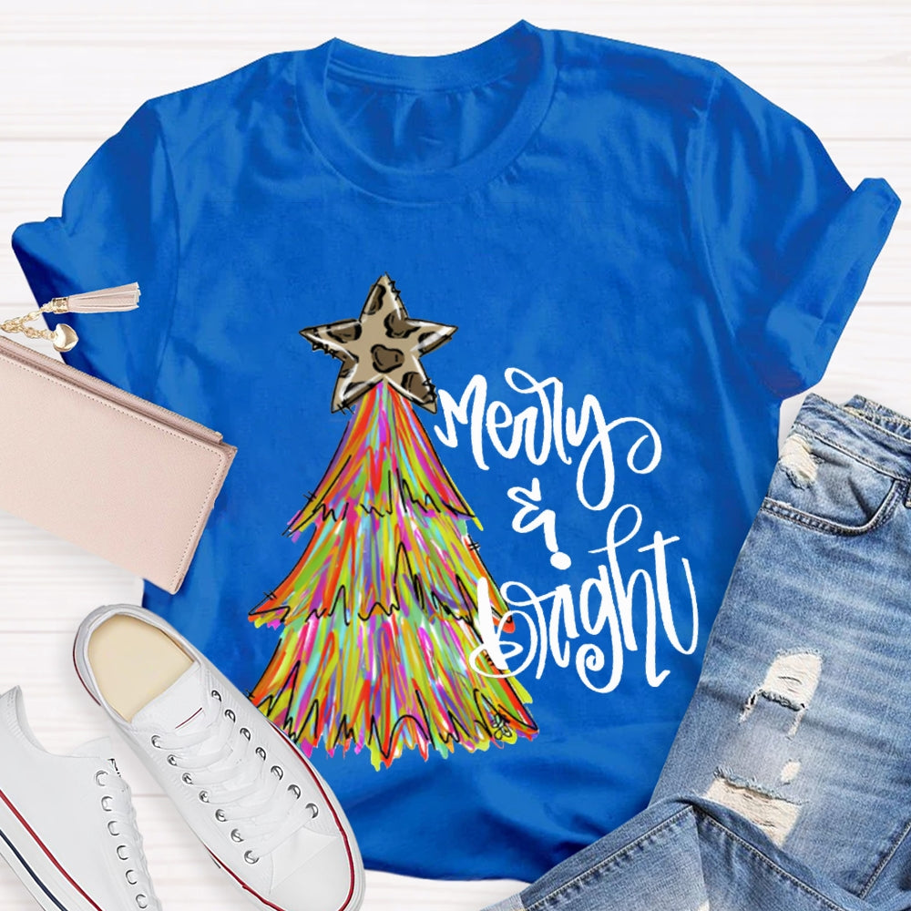 Merry And Bright Stars And Tie-Dye Christmas Trees T-shirt