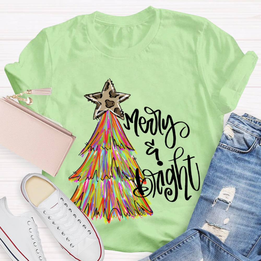Merry And Bright Stars And Tie-Dye Christmas Trees T-shirt
