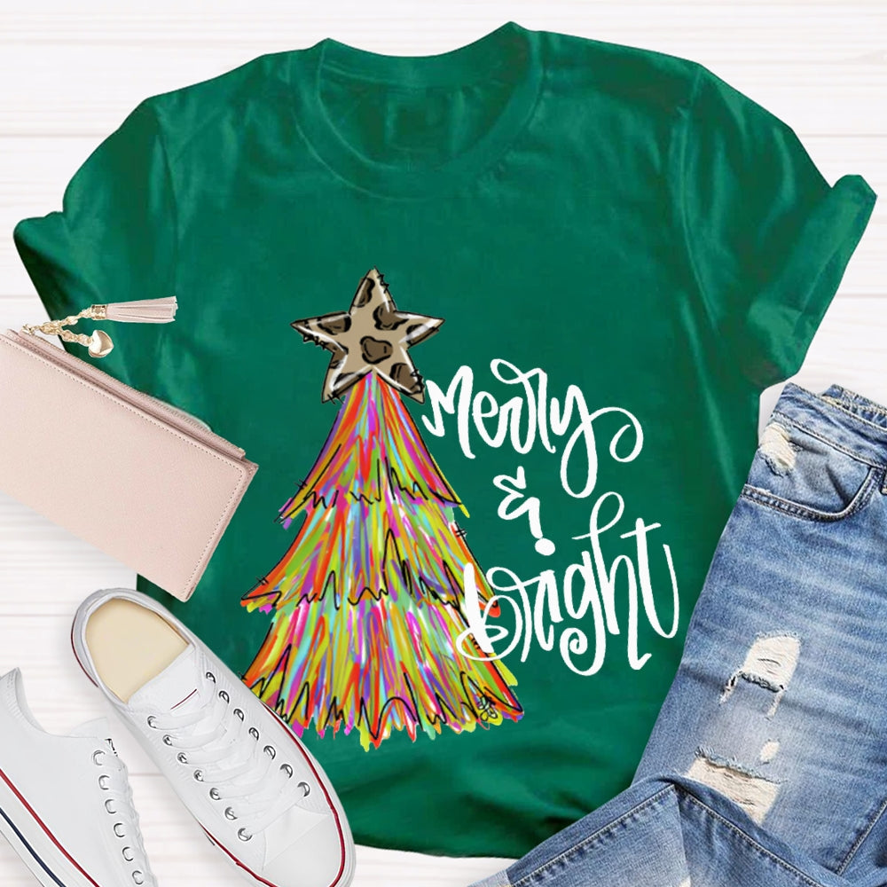 Merry And Bright Stars And Tie-Dye Christmas Trees T-shirt