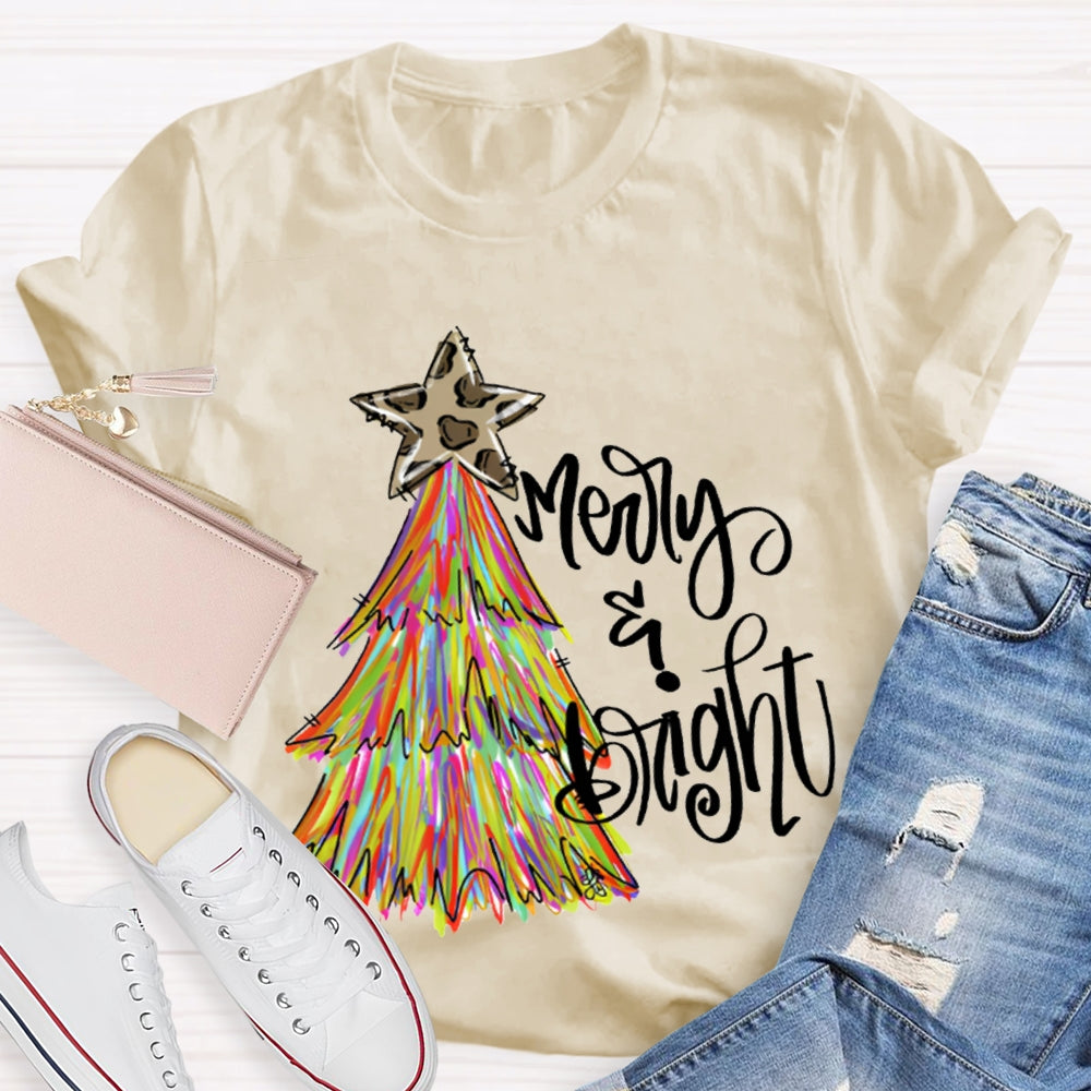 Merry And Bright Stars And Tie-Dye Christmas Trees T-shirt