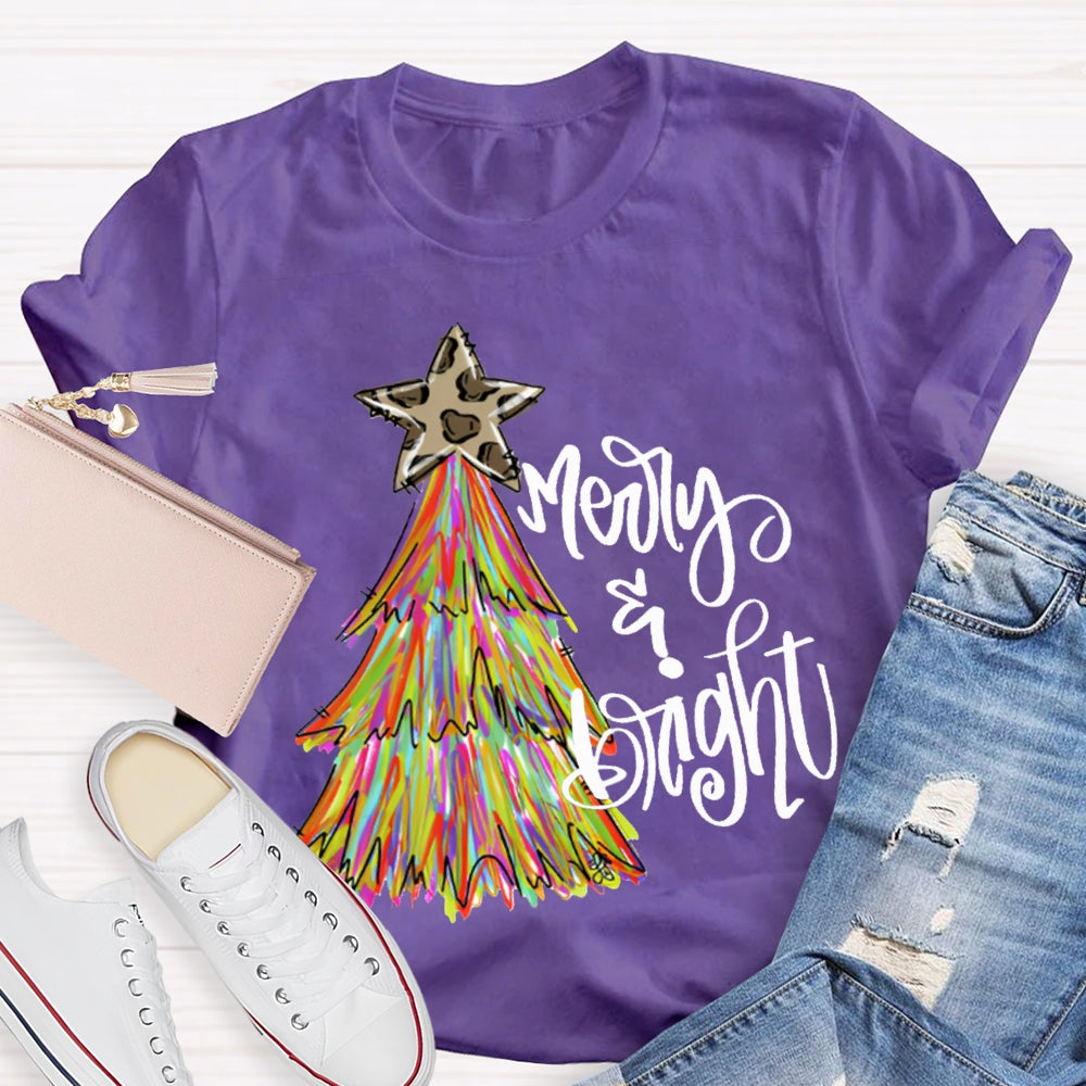 Merry And Bright Stars And Tie-Dye Christmas Trees T-shirt