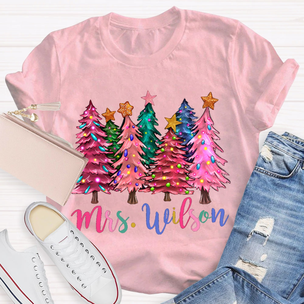 Personalized Name Colorful Fonts And Colorful Christmas Trees T-shirt