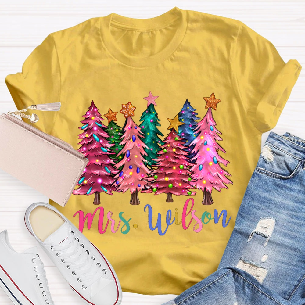 Personalized Name Colorful Fonts And Colorful Christmas Trees T-shirt