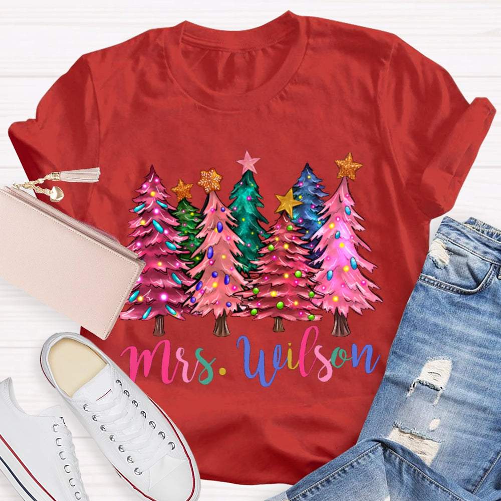 Personalized Name Colorful Fonts And Colorful Christmas Trees T-shirt