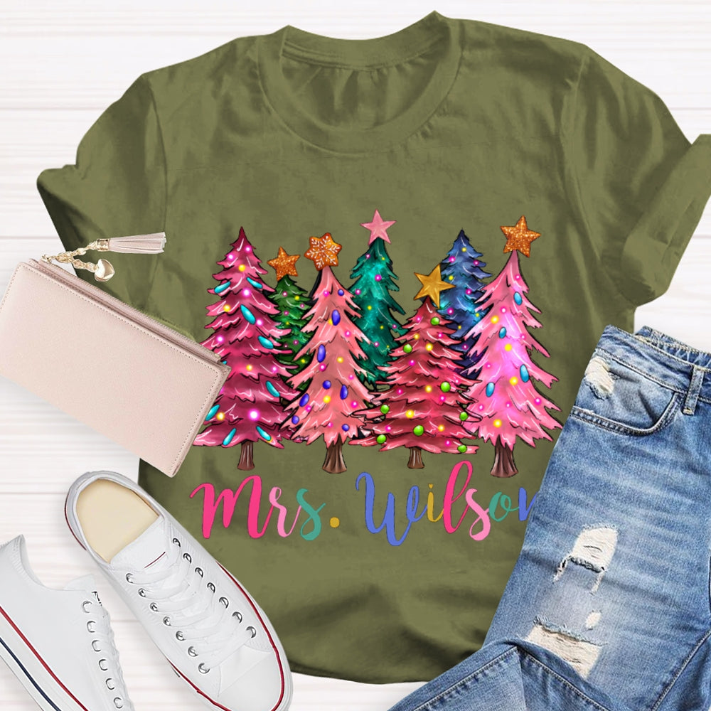 Personalized Name Colorful Fonts And Colorful Christmas Trees T-shirt