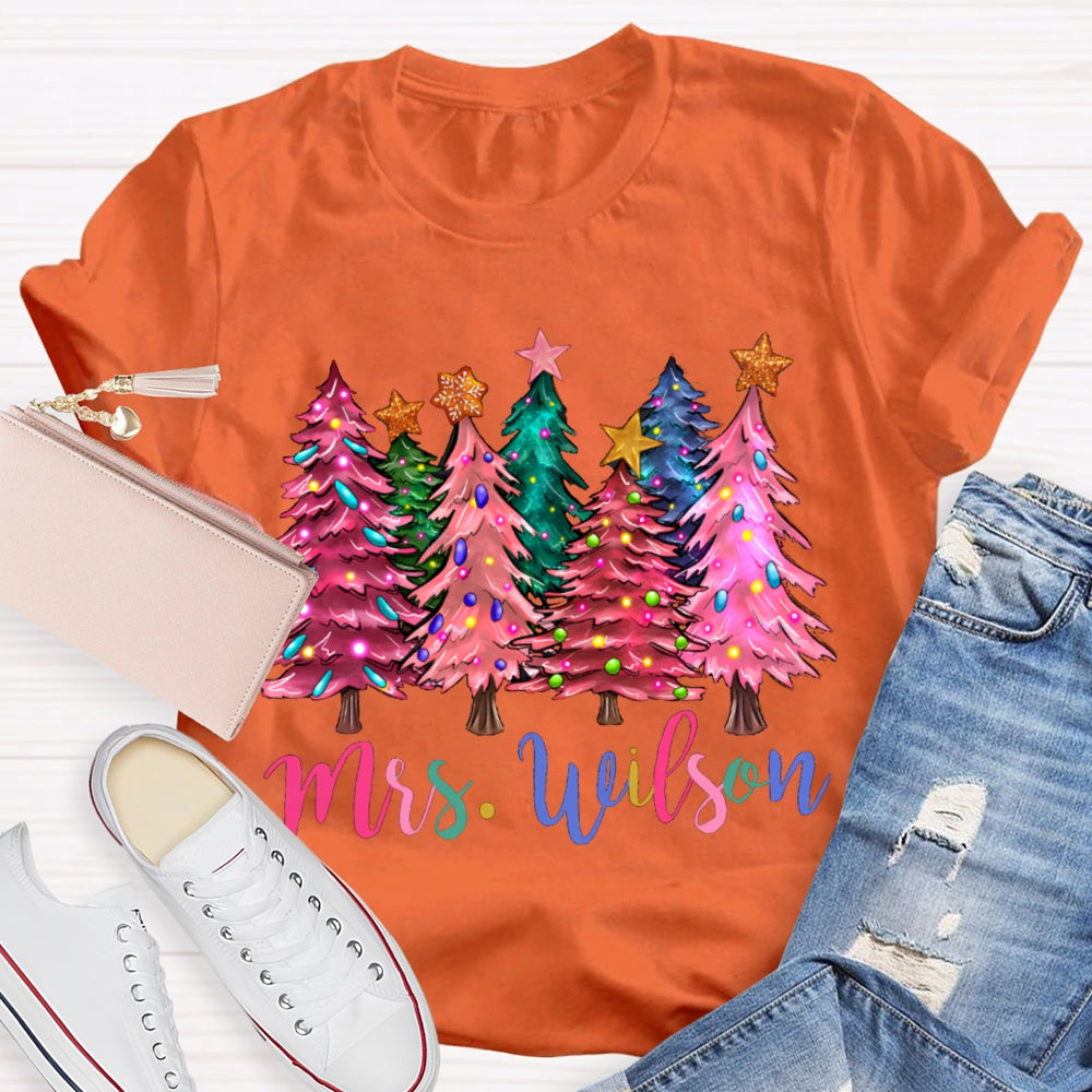 Personalized Name Colorful Fonts And Colorful Christmas Trees T-shirt