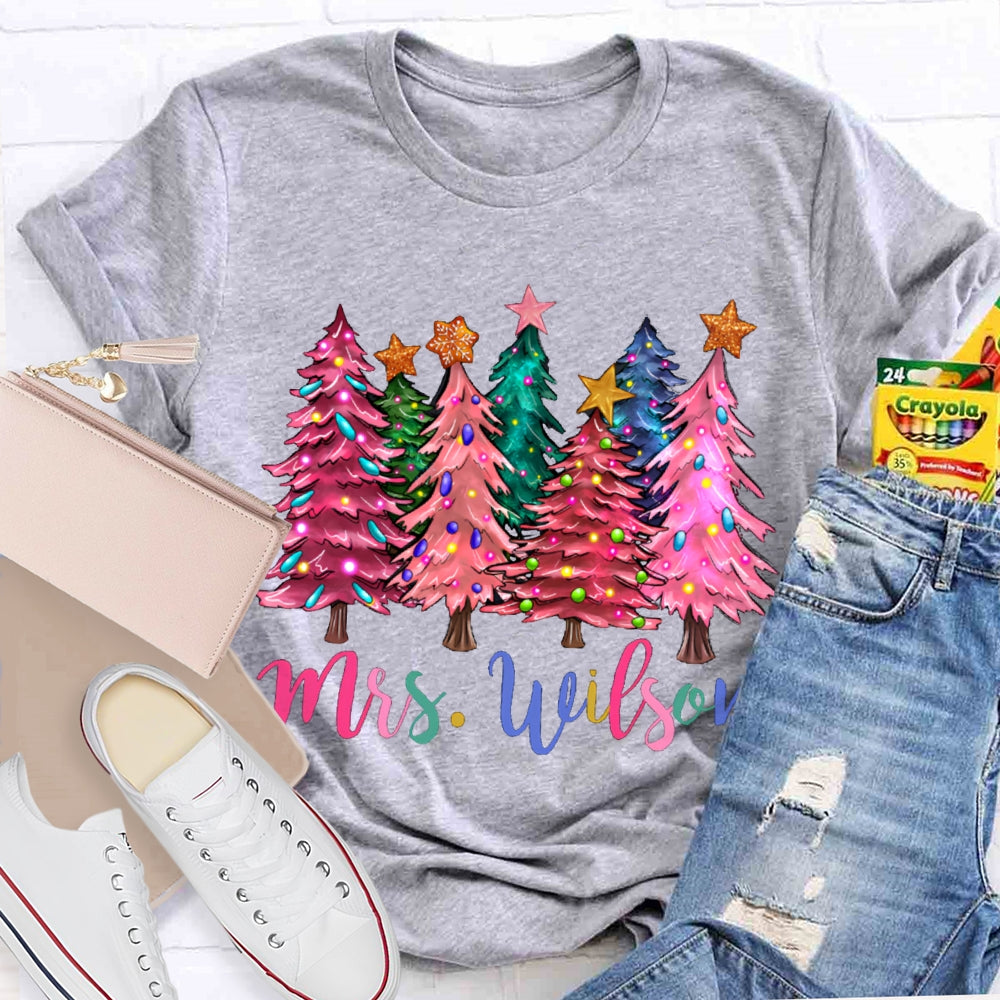 Personalized Name Colorful Fonts And Colorful Christmas Trees T-shirt