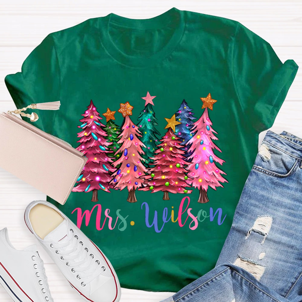 Personalized Name Colorful Fonts And Colorful Christmas Trees T-shirt