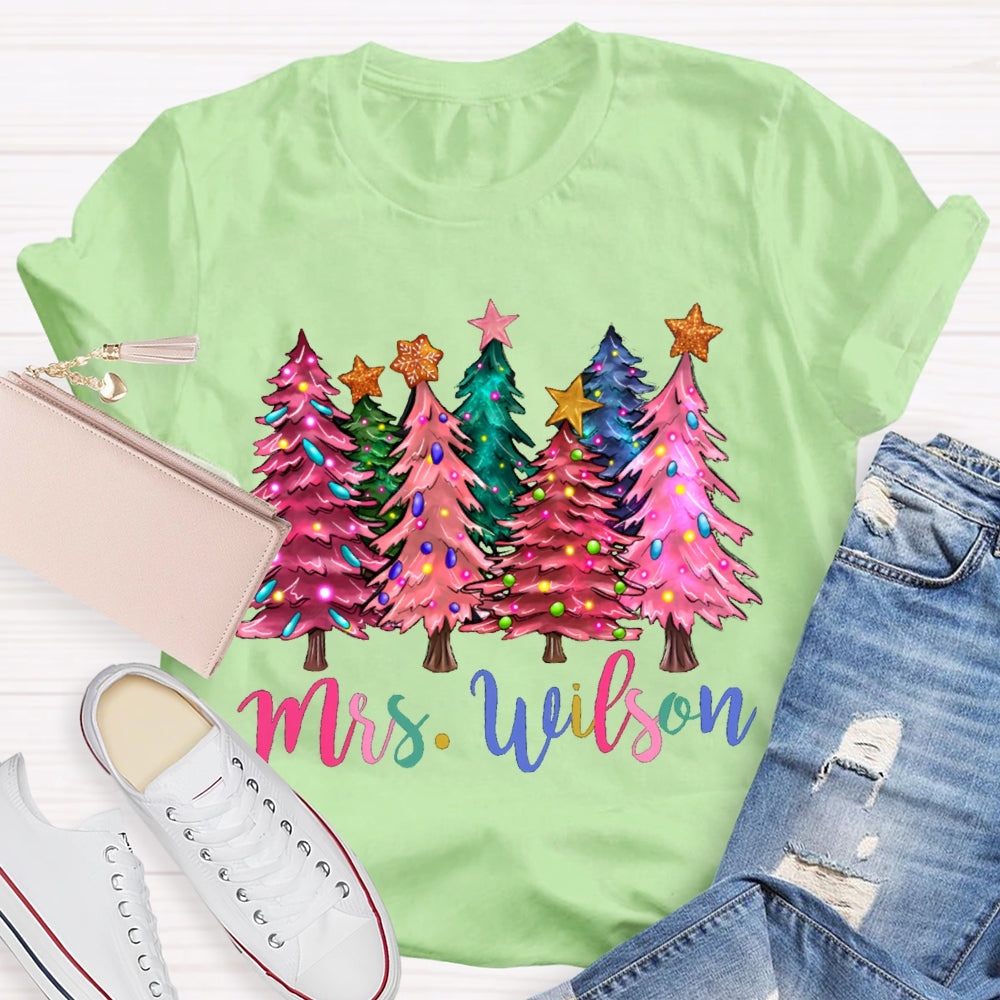 Personalized Name Colorful Fonts And Colorful Christmas Trees T-shirt