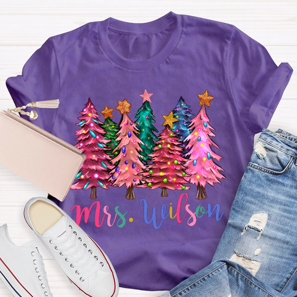 Personalized Name Colorful Fonts And Colorful Christmas Trees T-shirt