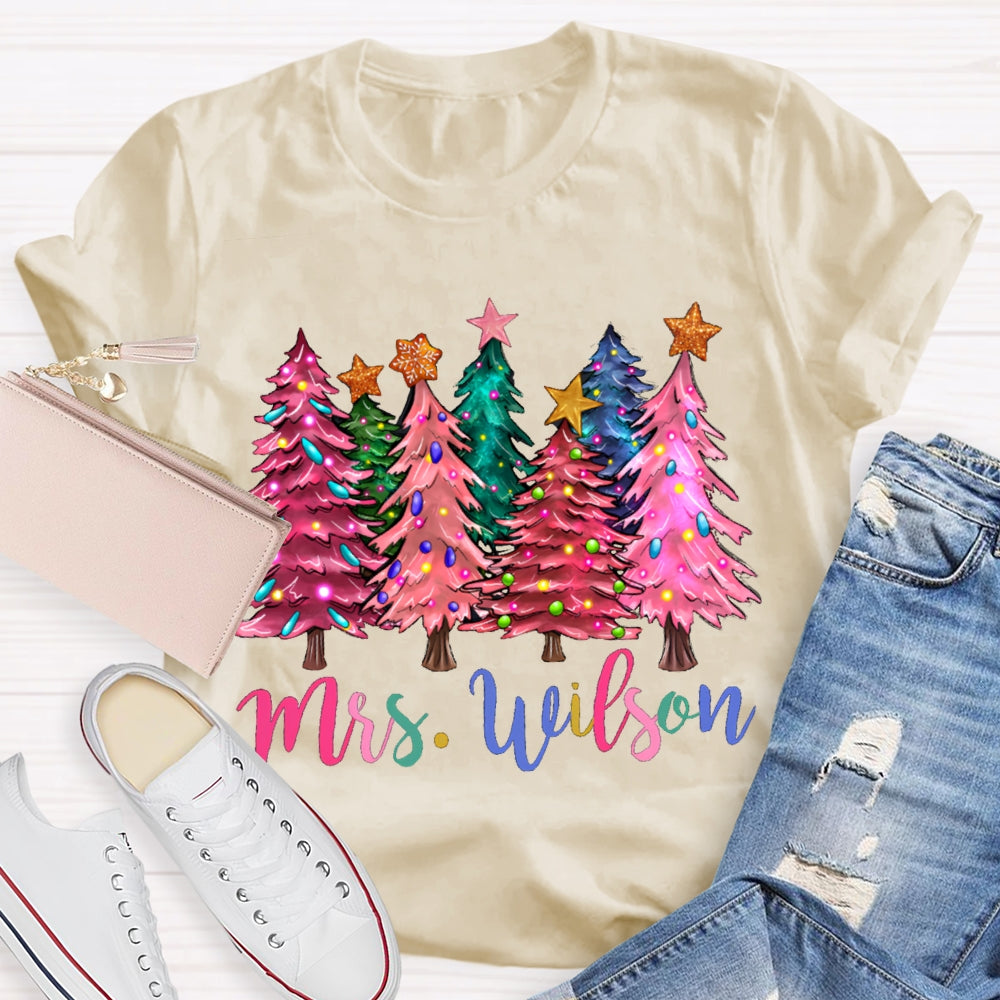 Personalized Name Colorful Fonts And Colorful Christmas Trees T-shirt