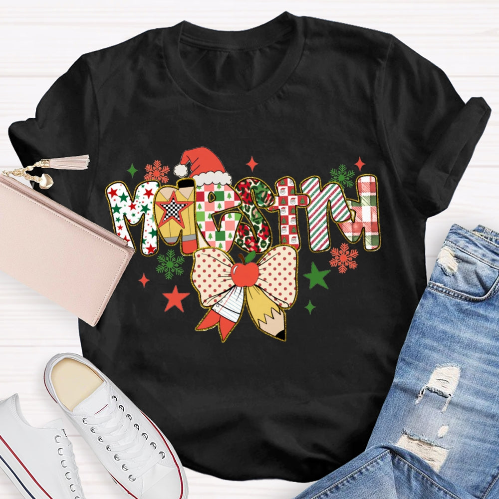 Maestra Bow And Snowman Bilingual Teacher Christmas T-shirt