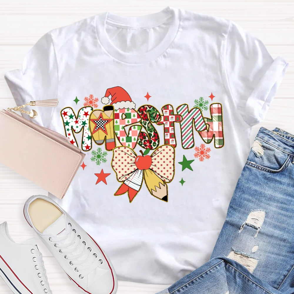 Maestra Bow And Snowman Bilingual Teacher Christmas T-shirt