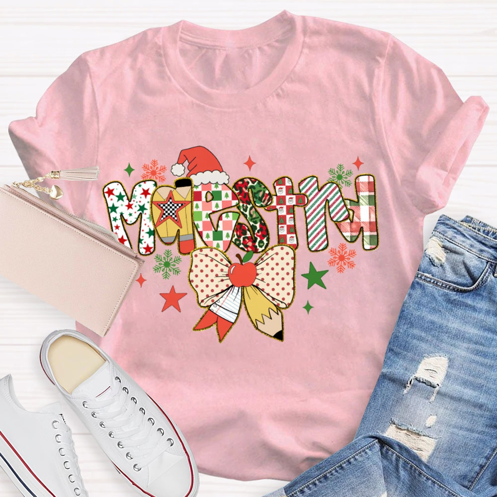 Maestra Bow And Snowman Bilingual Teacher Christmas T-shirt