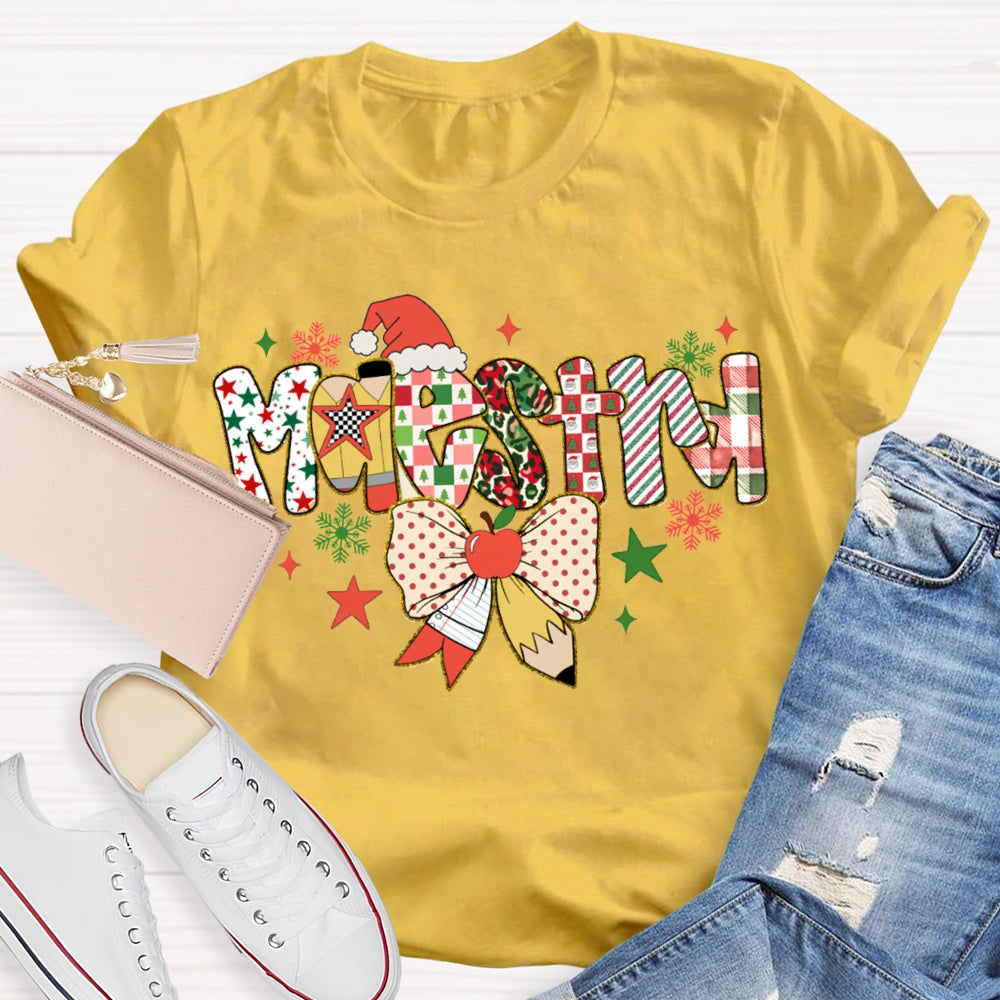 Maestra Bow And Snowman Bilingual Teacher Christmas T-shirt