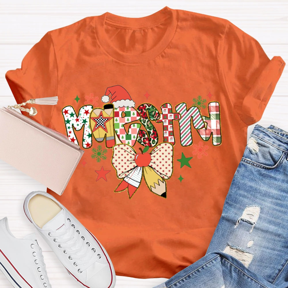 Maestra Bow And Snowman Bilingual Teacher Christmas T-shirt