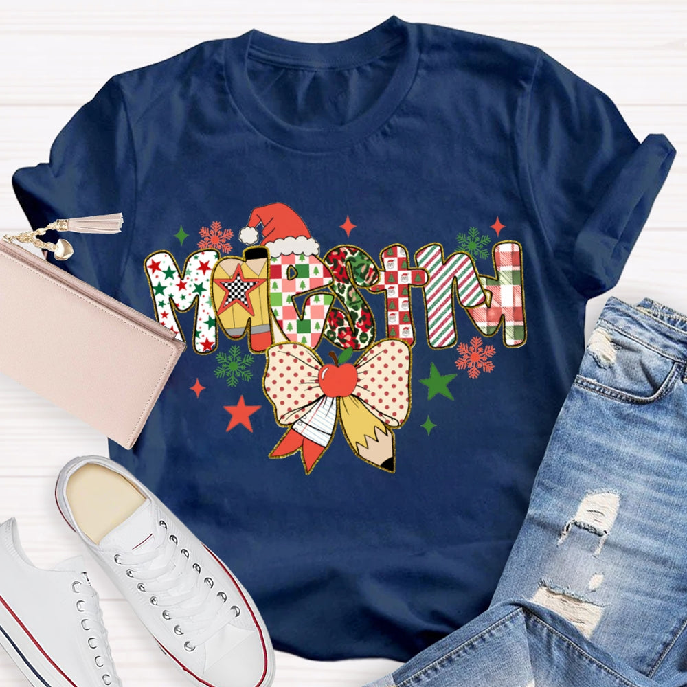 Maestra Bow And Snowman Bilingual Teacher Christmas T-shirt