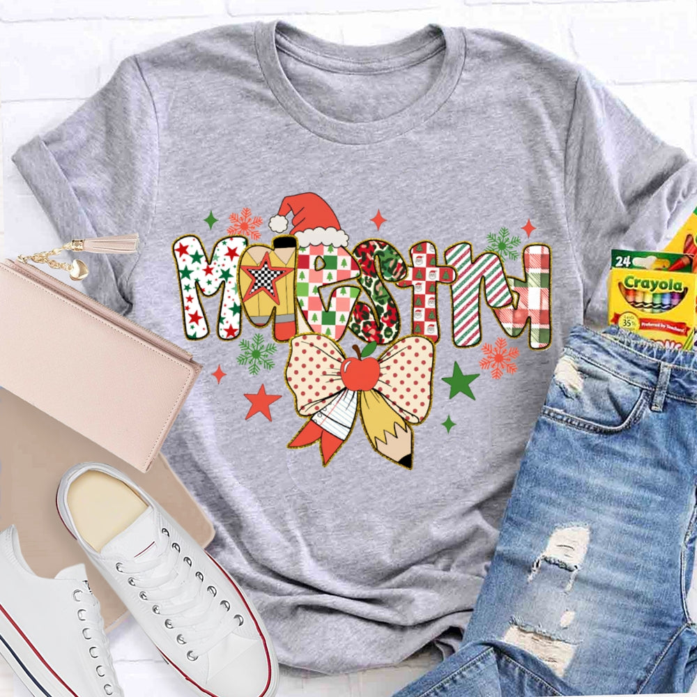 Maestra Bow And Snowman Bilingual Teacher Christmas T-shirt