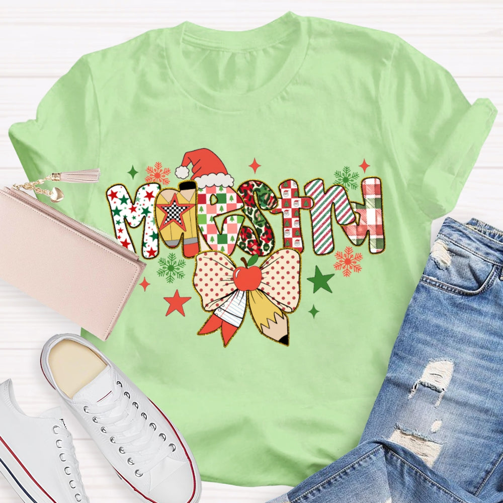 Maestra Bow And Snowman Bilingual Teacher Christmas T-shirt
